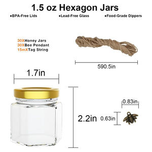 Tarro de Miel Hexagonal Mini de 45 ml de Alta Calidad con Tapa Dorada para Regalos, Recuerdos de Boda, Mermeladas, Gelatinas y Dulces - Product Image 2
