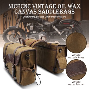 NiceCNC – sacoches universelles en cuir et toile pour siège arrière en cire d'huile, sacoches latérales de <span class=keywords><strong>moto</strong></span> - Product Image 5