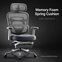 Chaise de bureau ergonomique AOR à dossier haut en maille avec repose-pieds gris, mousse à mémoire de forme, base en alliage d'aluminium robuste, pour le gaming, vente en gros usine