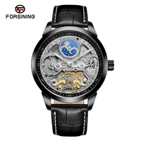 Montre automatique pour homme en cuir véritable, résistante à l'eau, avec phases lunaires, de luxe et sportive