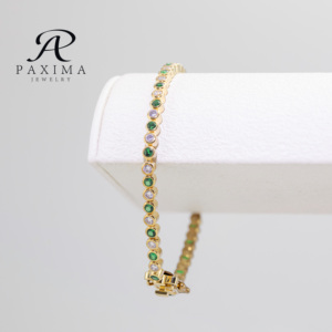 Paxima Đồ Trang Sức Cá Nhân Vàng Hai-<span class=keywords><strong>Tone</strong></span> Trắng Màu Xanh Lá Cây <span class=keywords><strong>Bezel</strong></span>-Set Kim Cương Cắt Zircon 925 Sterling Bạc Tennis Đảng Quà Tặng - Product Image 4