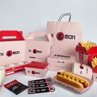 Boîtes d'emballage en papier pour hot-dogs, série de boîtes jetables pour frites, ailes de poulet et hamburgers à emporter