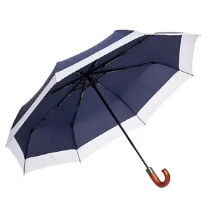Custom Design Auto apribile gancio maniglia pieghevole ombrello manico in legno Mini ombrello impianto di fornitura all'ingrosso