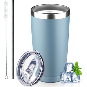 Vaso Térmico de Acero Inoxidable de 12oz, 20oz, 30oz, 40oz, Doble Pared, Aislamiento al Vacío, 6 Horas de Conservación de Temperatura, Azul Celeste con Tapa y Pajita - Product Image 1