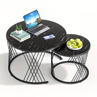 Juego de Mesa de Centro Redonda Negra (2 Piezas) con Aspecto de Mármol, Mesas de Centro Encajables para Sala de Estar y Patio, Modelo Z-15