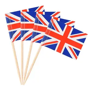 Pafu Topper Kue Kayu 100 Buah Bendera Britania Raya Tusuk Gigi Inggris Mini Union Jack Cupcake Bendera Topper