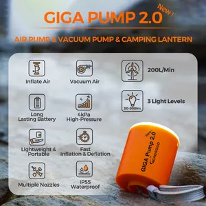 Aerogogo New GIGA Pump2.0 3-IN-1 Portable Mini Outdoor Air Pump 5 Nozzles High Pressure Inflate Deflate Camping Light OEM
