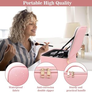 Trousse de maquillage avec miroir LED, sac de rangement pour maquillage, trousse de maquillage de voyage avec miroir <span class=keywords><strong>rechargeable</strong></span>, 3 couleurs de lumière, miroir détachable - Product Image 4