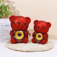 Dubbele Maat Eeuwige Zonnebloem Knuffelbeer Sieradendoos Kunstbloemen 2-zijdig Draaiende Ring Ketting Etui Kerst Bruiloft Cadeaubox