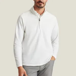 Hoge Kwaliteit Wit Kwart Zip Pullover Geborduurde Sport Half Zip Pullover Mannen