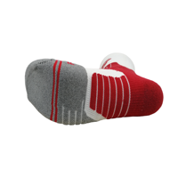 Chaussettes de sport en tricot pour le basketball et la course à pied, en polyester/nylon, avec logo personnalisé, motif rouge et blanc contrastant, coussinées, pour l'automne