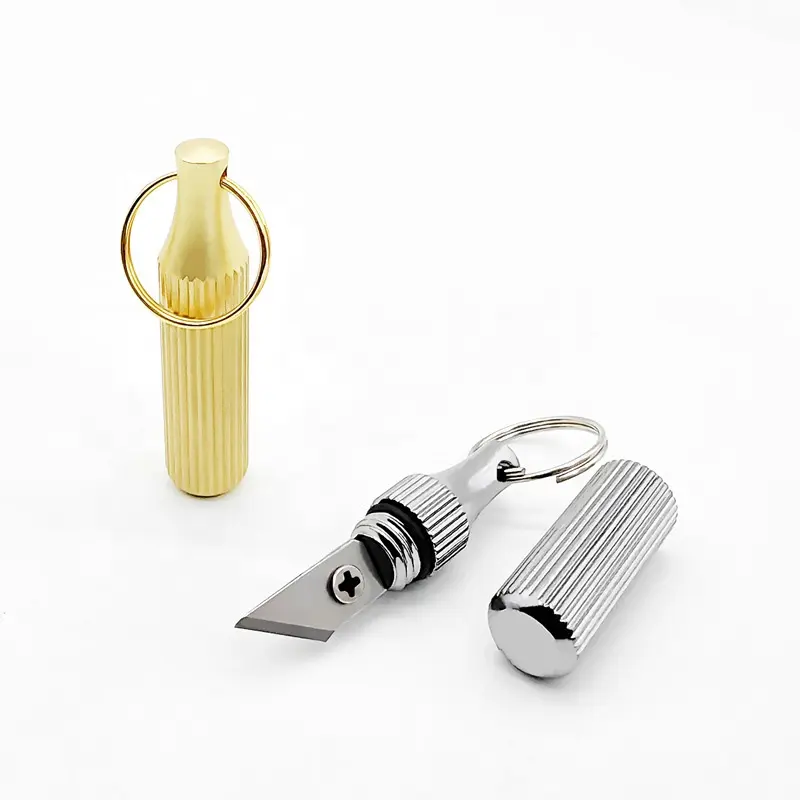 Edc Box Cutter abrecartas llavero pequeño cuchillo de bolsillo llavero Cápsula de latón Mini cuchillo herramienta de corte de bolsillo de emergencia al aire libre