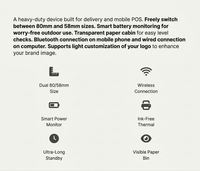 Imprimante thermique portable de poche 80 mm, imprimante mobile sans fil Bluetooth 58 mm, imprimante de reçus, imprimante de tickets de caisse, imprimante de tickets de stationnement, imprimante TSC POS mini, imprimante portable