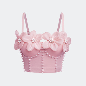 Vêtements pour femmes, soutien-gorge corset sans bretelles sophistiqué avec strass floraux 3D, crop top tendance - Product Image 1