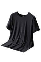 T-shirt en modal tricoté à manches courtes pour homme, coupe classique, 220g, logo sérigraphié sur le devant, couleur unie, respirant