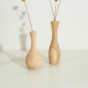 Vase en bois massif artisanal, finition rustique, design moderne pour fleurs artificielles, décoration de mariage, bureau, intérieur contemporain - Product Image 1