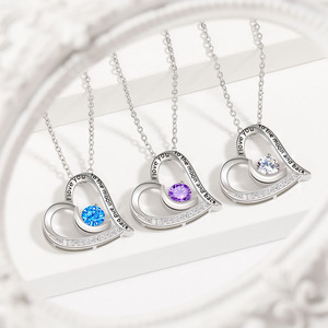 Collana con Ciondolo a Cuore Curvo Placcato Oro, Inciso 'Ti Amo fino alla <span class=keywords><strong>Luna</strong></span> e Ritorno' con Zirconi Colorati Creati in Laboratorio per Donne - Product Image 2