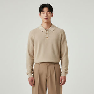 <span class=keywords><strong>Maglione</strong></span> da <span class=keywords><strong>Uomo</strong></span> 100% Cotone <span class=keywords><strong>con</strong></span> Colletto Rovesciato e Abbottonatura a un Quarto, Maglia Larga Casual, Vendita Calda - Product Image 4
