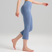 Celana Yoga Wanita Model Flare Setengah Betis, Pinggang Tinggi, Mengangkat Bokong, Bahan Stretch 4 Arah, Bernapas, Cepat Kering, Legging Olahraga, Pilates, Gym