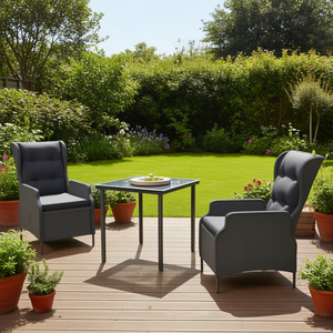 Conjunto de Muebles de Patio Gris Oscuro para 2 Personas, con Cojines, Estructura de Acero, Diseño Contemporáneo, Moderno Conjunto de Comedor para Jardín - Product Image 2