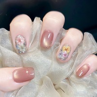 10 Tailles de Faux Ongles Courts Faits Main à Coller, Design Premium Fleur Séchée Effet Œil de Chat, Amovibles et Réutilisables
