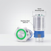 Interrupteur à bouton rond LED en acier inoxydable 110V 12mm 16mm 19mm à réinitialisation automatique IP66 2 broches 3A pour panneau de commande