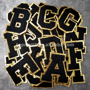 Letras de chenilla negras a B C con parches de contorno dorado <span class=keywords><strong>para</strong></span> planchar <span class=keywords><strong>en</strong></span> la espalda con <span class=keywords><strong>pegamento</strong></span> <span class=keywords><strong>para</strong></span> sombrero, sudaderas con capucha, pantalones, bolsillos <span class=keywords><strong>para</strong></span> sombrero, <span class=keywords><strong>tela</strong></span> Bgas - Product Image 5