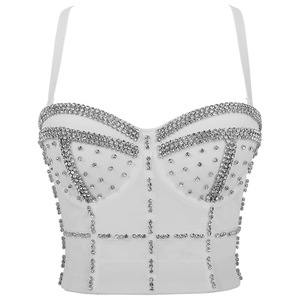 Women's Silver <strong>Sequin</strong> Cropped <strong>Top</strong> Rhinestone Beading Sexy Corset <strong>Top</strong> <strong>Plus</strong> <strong>Size</strong> Carnival Music Festival Party Camisole 1795 - Product Image 2
