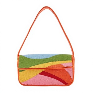 Sac à bandoulière en toile brodée colorée avec motif abstrait, design tendance, sac fourre-tout promotionnel, perles de verre - Product Image 1
