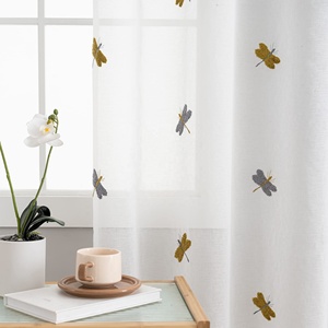 Bindi tenda bianca trasparente libellula ricamata finta tela di <span class=keywords><strong>lino</strong></span> tessuto Grommet Semi Voile <span class=keywords><strong>tende</strong></span> per finestra - Product Image 5