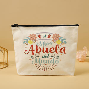 Bolsa de maquillaje de lona de algodón para almacenamiento de artículos de tocador con logotipo personalizado, estuches de lápices de lona con cremallera para bricolaje, neceser de viaje para promoción - Product Image 2