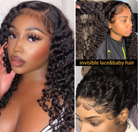 Perruque tressée Luckroce en cheveux humains vierges brésiliens, ondulés profonds, avec dentelle transparente pour cheveux de bébé