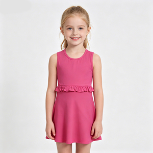 Ropa Deportiva para Niñas al por Mayor, Lista para Enviar, Vestido Deportivo Elástico sin Mangas Rosa Intenso para Niñas Pequeñas de Verano - Product Image 4