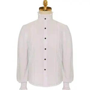 Camisa de Estilo Vintage Steampunk para hombre, camisa masculina con estampado de pirata, estilo Medieval, renacentista, color blanco, VD1987