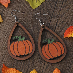 Pendientes de madera Pendientes colgantes de calabaza en forma de gota de Acción de Gracias para mujer Uionen 1197 - Product Image 2
