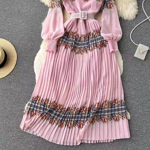 Jupe longue <span class=keywords><strong>taille</strong></span> unique de style ethnique bohème avec col en V plissé et robe de vacances à la <span class=keywords><strong>taille</strong></span> haute - Product Image 4