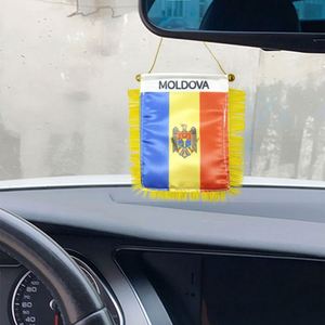 Custom MOLDOVA Satin Pennant Flag Car Mini Flag <b>Banner</b> with Yellow Tassels - Product Image 2