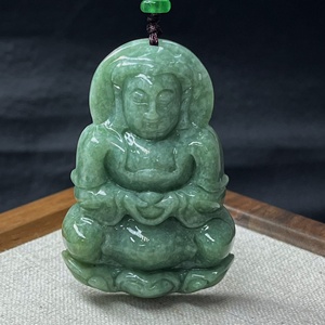 Tallado de gran tamaño 45mm verde Jadite Jade Laughing Buddha escultura colgante collar para hombres y mujeres - Product Image 5
