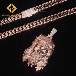Collier pendentif tête de Jésus en moissanite sablée Zuanfa Jewelry, plaqué or rose, bijoux hip-hop, cadeau pour homme - Product Image 3