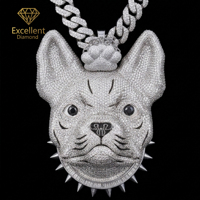 Colgante de Plata de Ley 925 con Moissanita Iced Out de Fábrica Directa, Diseño de Cara de Bulldog Francés, para Moda Urbana