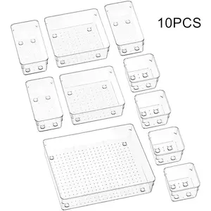 핫 세일 다목적 10pcs 서랍 저장 상자 세트 여러 조합 투명 플라스틱 서랍 주최자 트레이