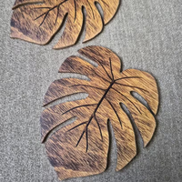 Sous-verres en bois naturel Monstera à motif plat, résistants à la chaleur, anti-brûlure, antidérapants pour boissons et table