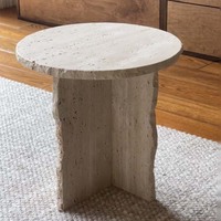 Table basse en travertin turc en pierre naturelle vintage Table d'appoint en marbre pour salon