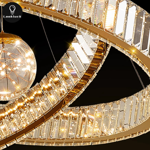 Grande <span class=keywords><strong>lampadario</strong></span> di cristallo moderno elegante elegante Design ad anello per scala moderna di lusso regolabile in altezza - Product Image 4