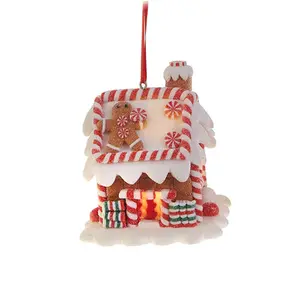 In bulk custom hot sell big christmas hanging home decor light up gingerbread house ornaments