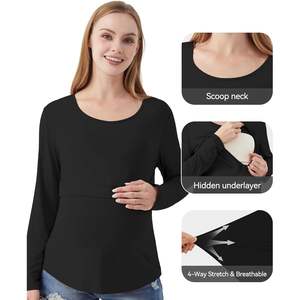 ชุดนอนคนท้องผู้หญิงแบบสั่งทำพิเศษ เสื้อวิสโคสใยไผ่ แขนยาว ชุดคลุมท้องสำหรับให้นมบุตร ไซส์ S ถึง XXL - Product Image 6