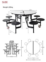 Table de cantine, mobilier scolaire, ensemble de table à manger ronde 8 places, tables et chaises pliantes modernes