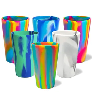 Taza de agua de vidrio de pinta de silicona de 16oz, taza de bebida a prueba de caídas, vaso de silicona teñido de colores mezclados