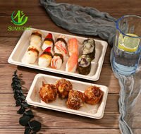 Plateau à sushi jetable en fibre de pulpe de bagasse de canne à sucre SUMKOKA avec couvercle en PET, écologique et micro-ondable