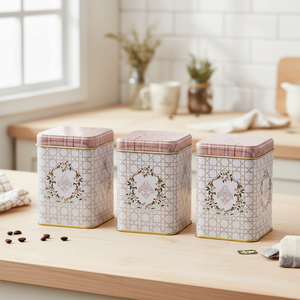 Square Metal <b>Canister</b> <b>Set</b> – 87x87x125 mm (<b>Set</b> of 3) Rosy Rosy Design - Product Image 3